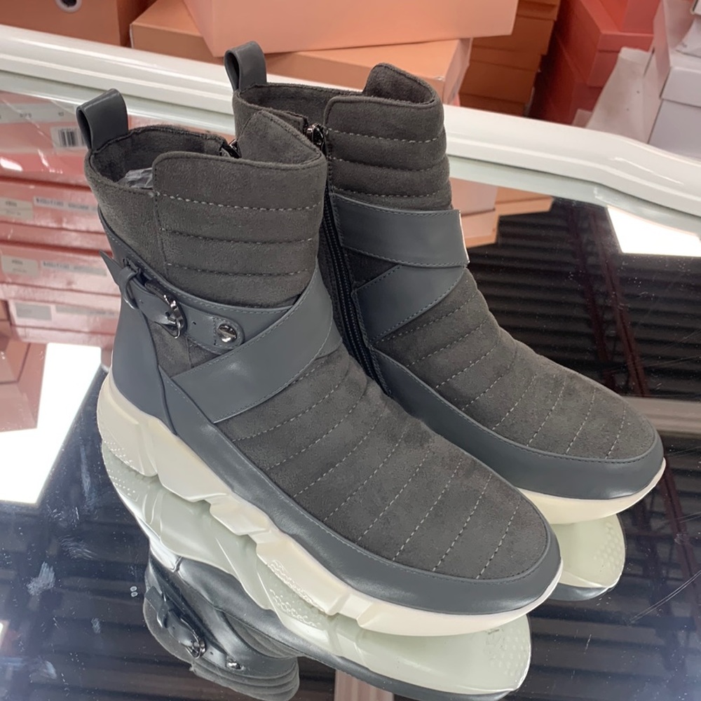 Women’s High Top Thick Sole Sock Sneaker in Grey Faux Suede EU 36